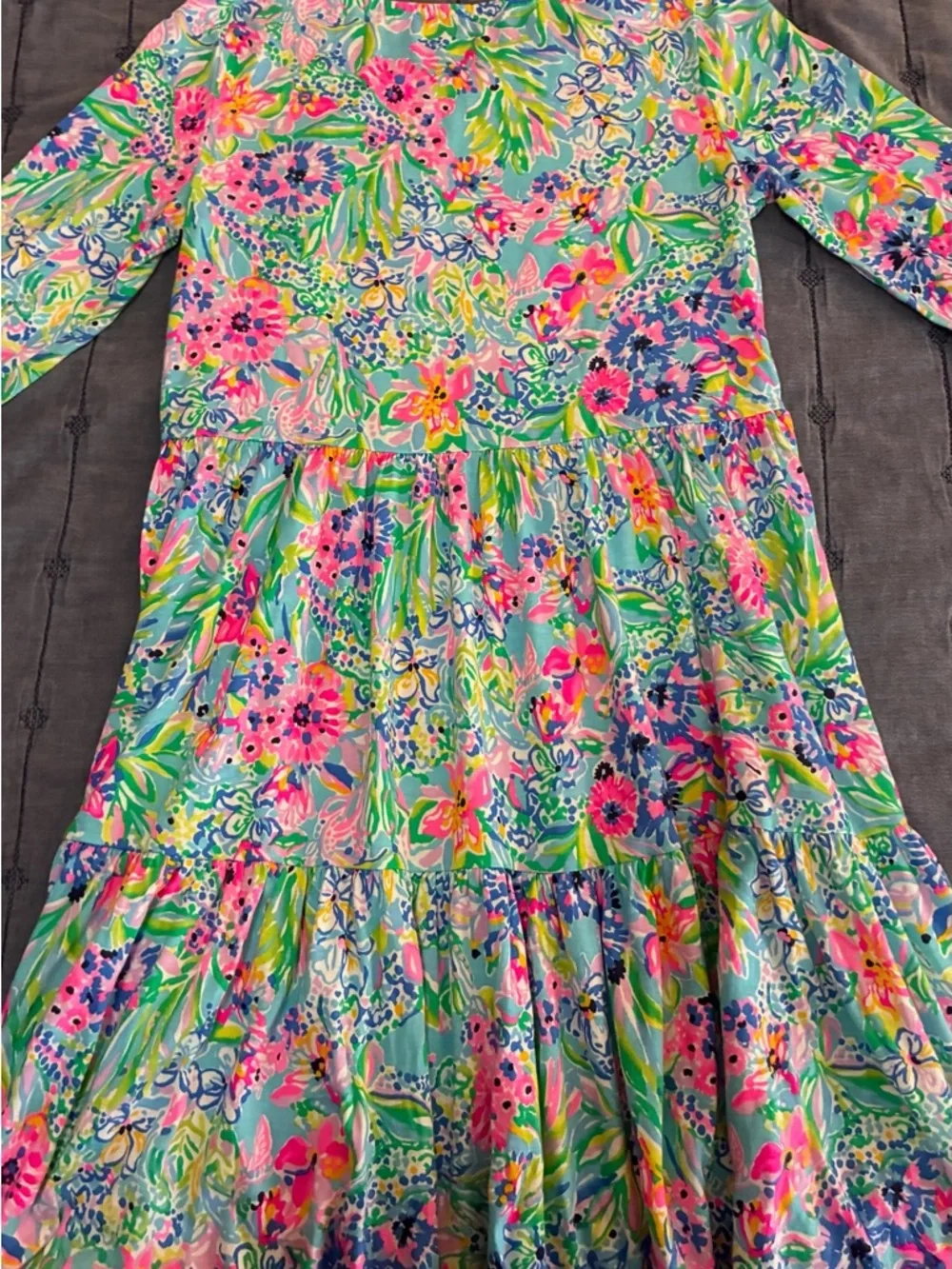 Lilly Pulitzer Floral Long Sleeve Dress AdultXXS Kids 12-16 Pink Vacation NWOT